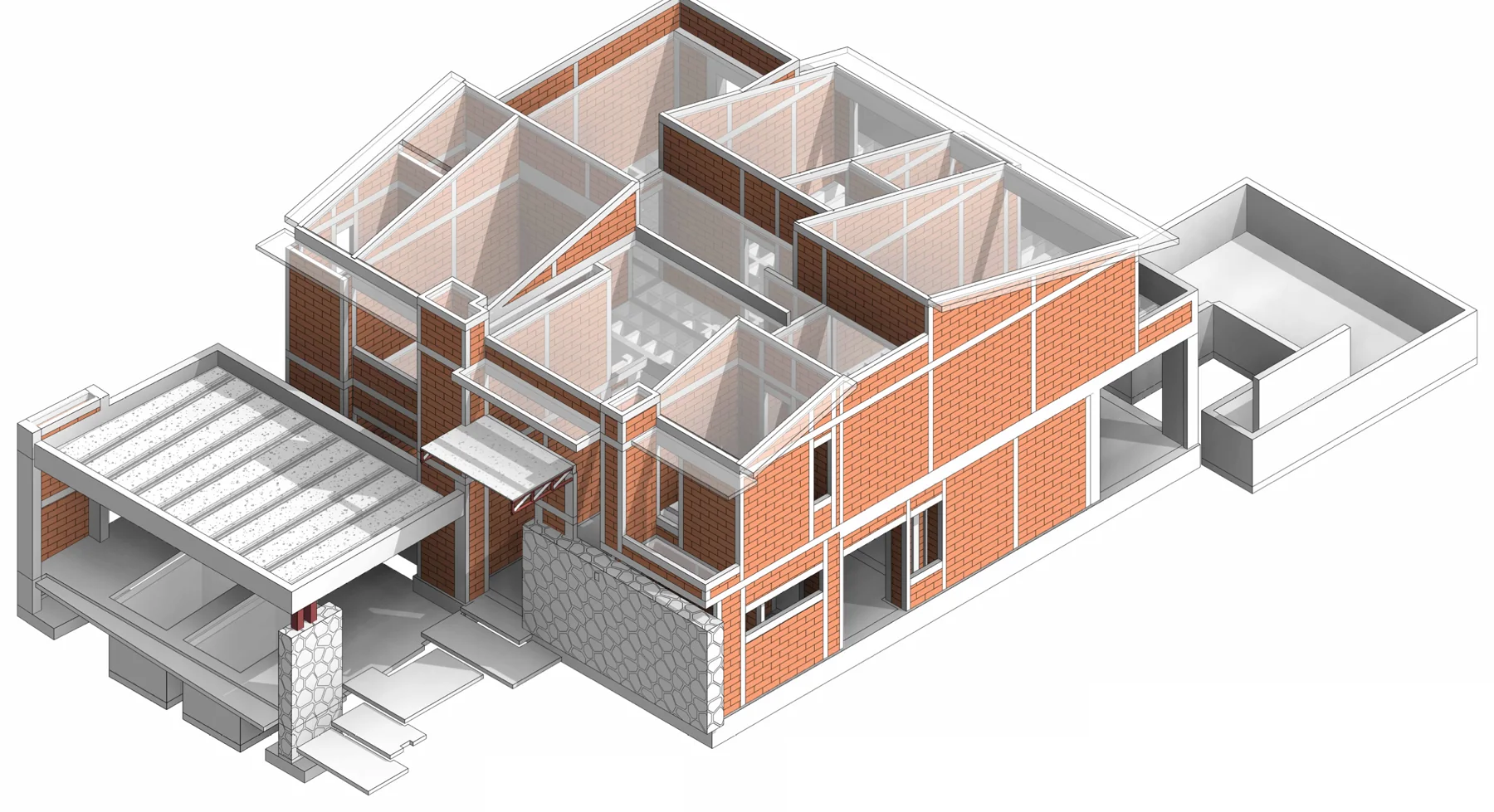 Modelo estructural BIM de Casa Paraíso, vista frontal