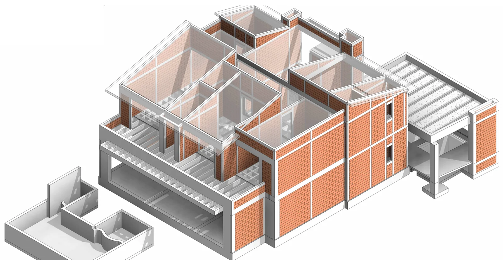 Modelo estructural BIM de Casa Paraíso, vista posterior